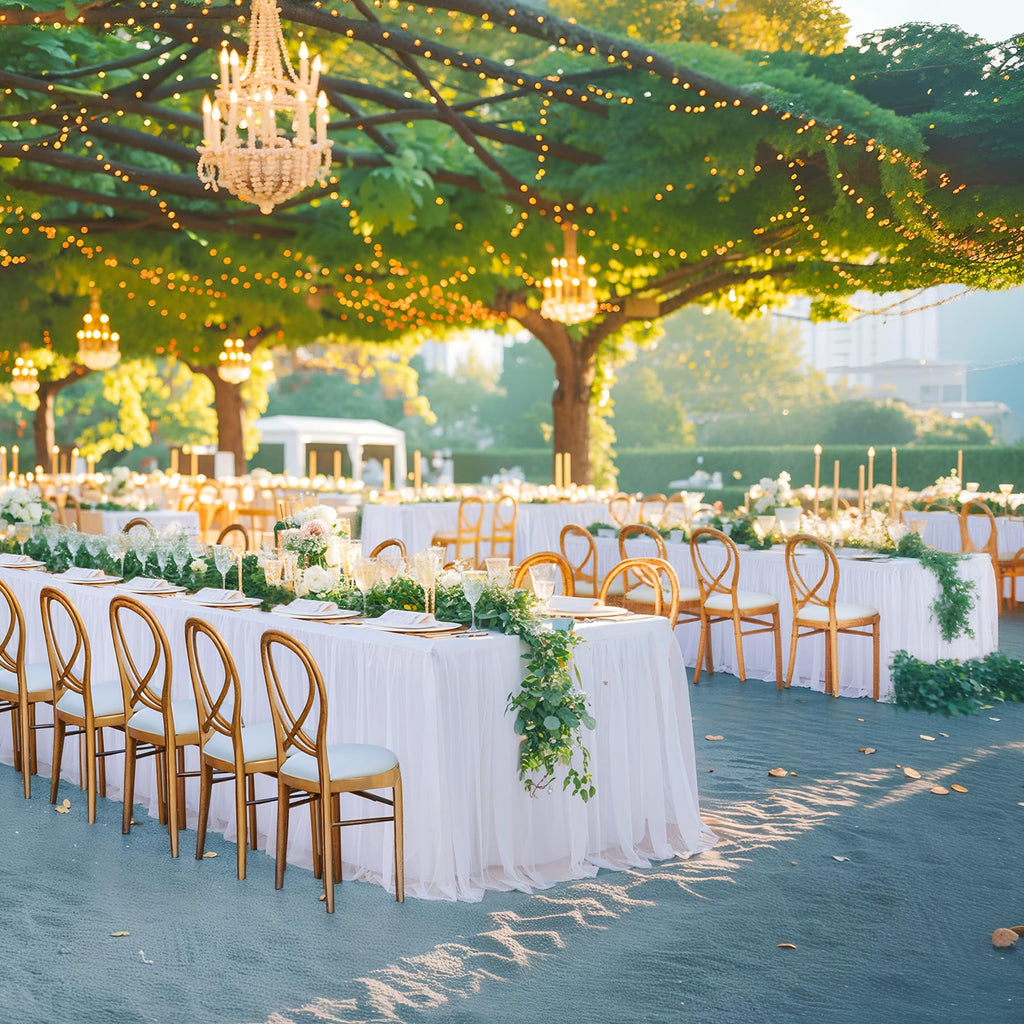 Table Cloths 6 Foot Rectangle Stretch Ruffle Tulle Tablecloth Spandex Fitted Table Cover for 6 Foot Tables White