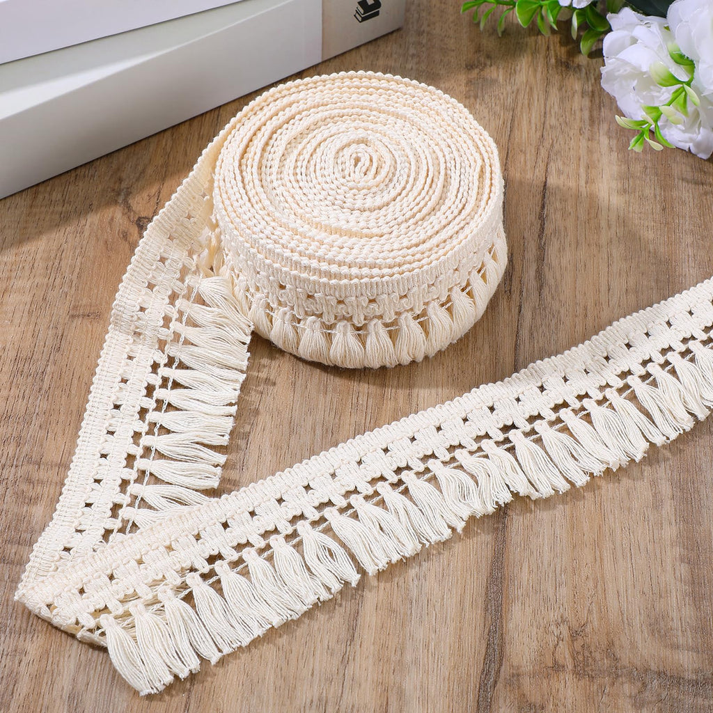 Fringe Trim, Tassel Trims for Sewing, 2.1'' Wide Boho Fabric Trim, Boho Ribbon for Clothes,Curtains, Lamp - 5 Yards