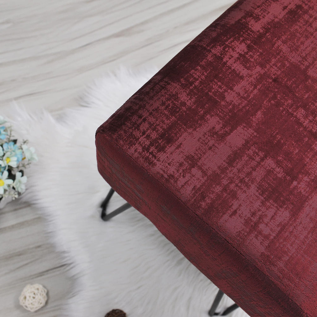 Burgundy Velvet Tufted Ottoman 19.5"x12.5"x17"H Entryway Bench Furry Makeup Stool Wine Red Foot Rest Stool Bedroom