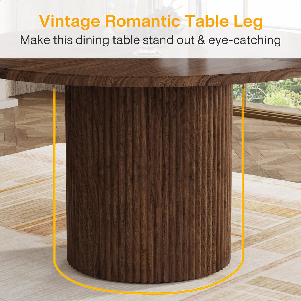 47" Round Dining Table for 4, Farmhouse Kitchen Table with Metal Base, Modern Small Dinner Table (Chairs Not Included)