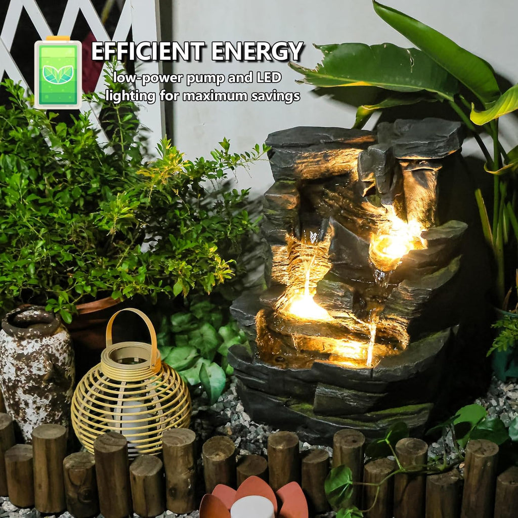 5-Tier Cascading Rock Water Fountain Outdoor