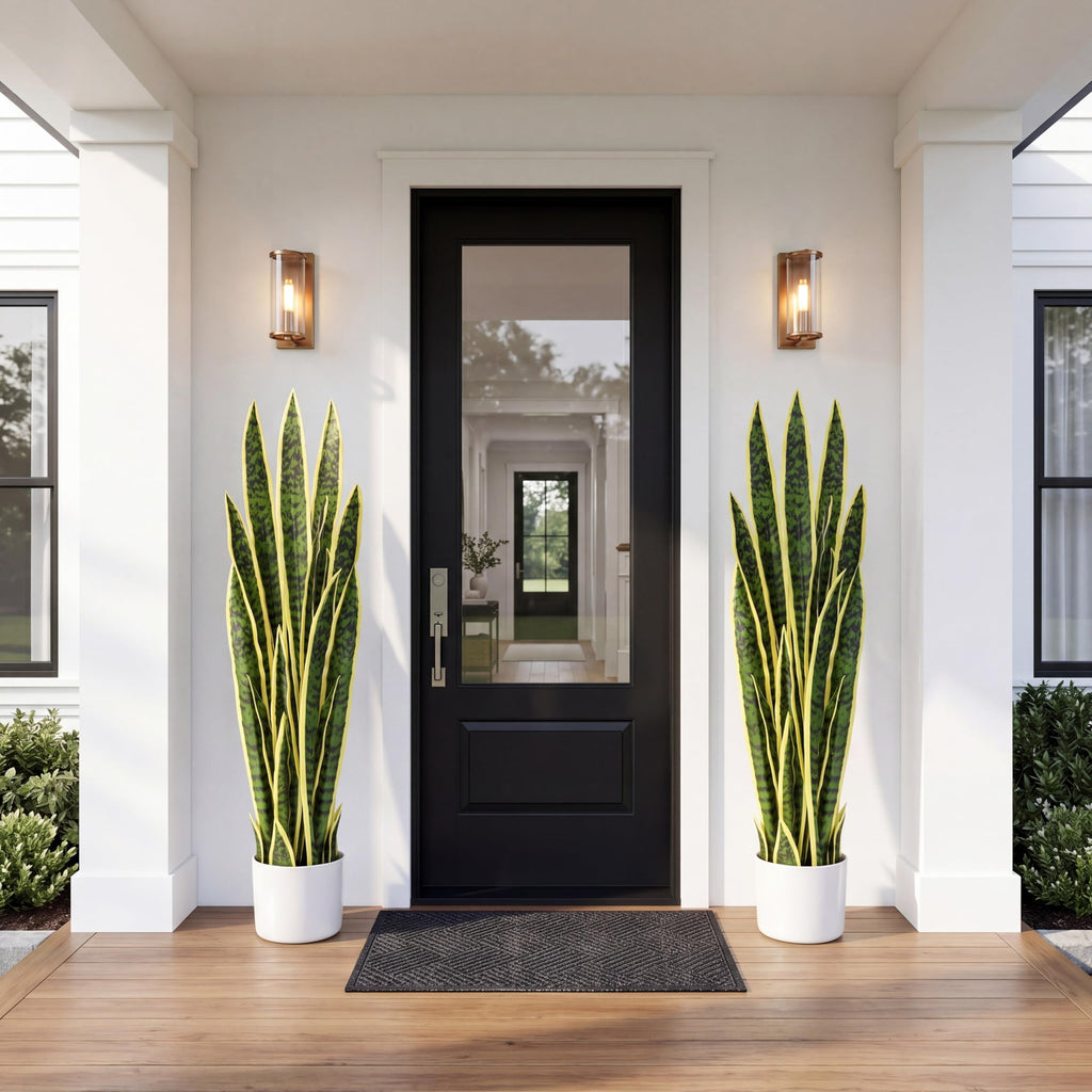 2 Pack 3.17 ft Tall Artificial Snake Plant Fake Sansevieria Plant Large Faux Snake Bulk in Pot Housewarming Gift