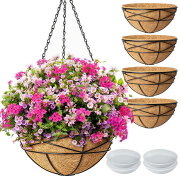 4 Pack 12 Inch Hanging Planters for Outdoor Plants Metal Watering Flower Baskets with Coco Liner for Outside Planting