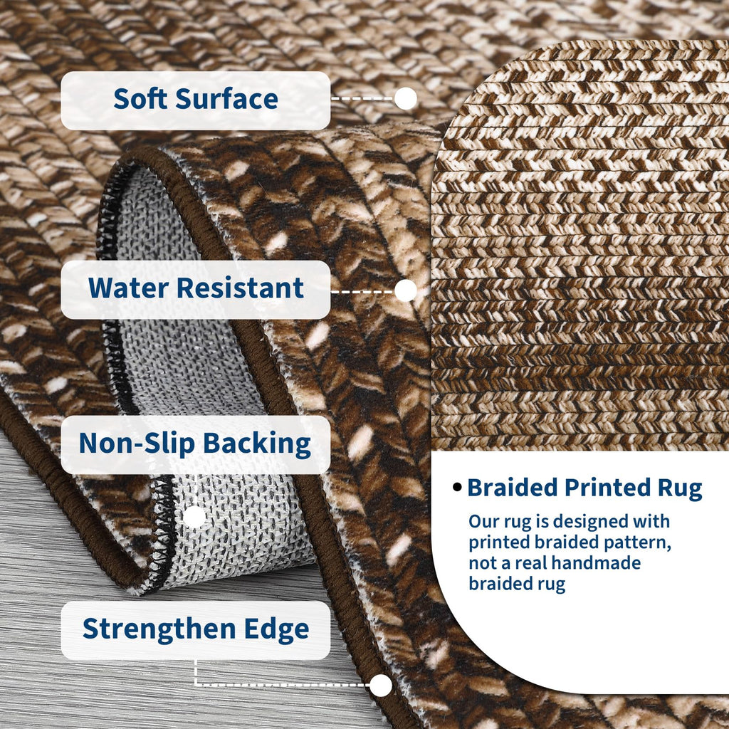 2x6 Runner Rug Braided Print Hallway Area Rugs Machine Washable