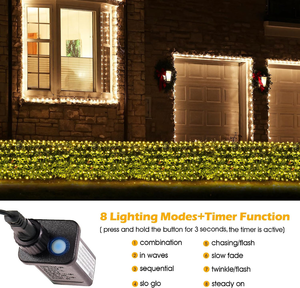 Christmas Lights Outdoor 360 LED 9.8ft x 6.6ft Christmas Net Lights with 8 Modes, UL Certified, Timer, Connectable