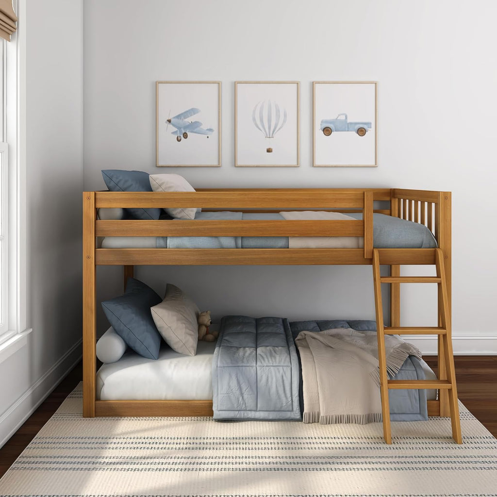 Fundamental Twin Low Bunk Bed, Kids Solid Wood Modern Bed Frame with Strong Wooden Slats, Non-Toxic Finishes