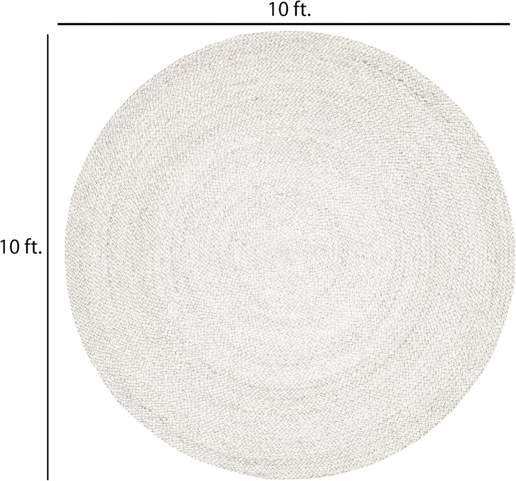 Handwoven Jute Area Rug - 10 feet Round - Rustic Vintage Beige Braided Reversible Rug - Eco Friendly Rugs - Living