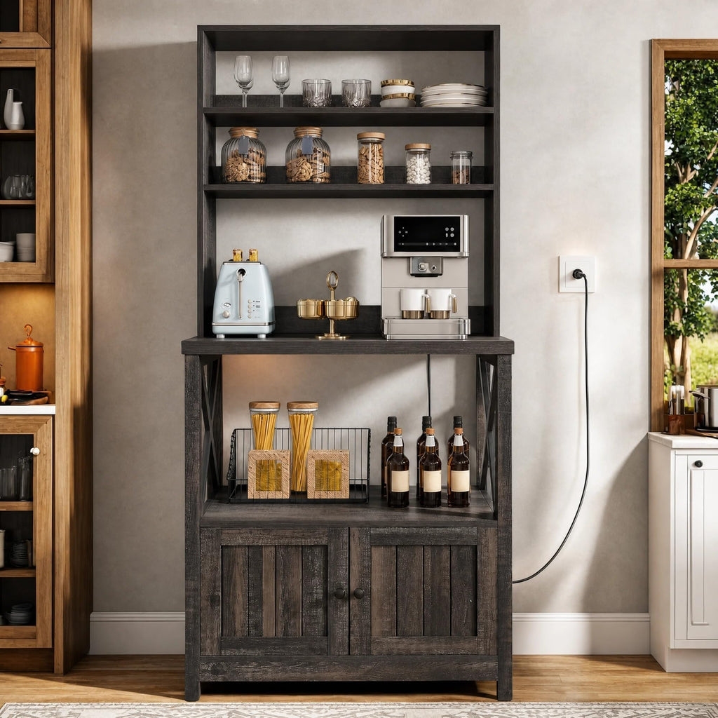 5-Tier Farmhouse Bakers Rack with Door | Casa Home Living