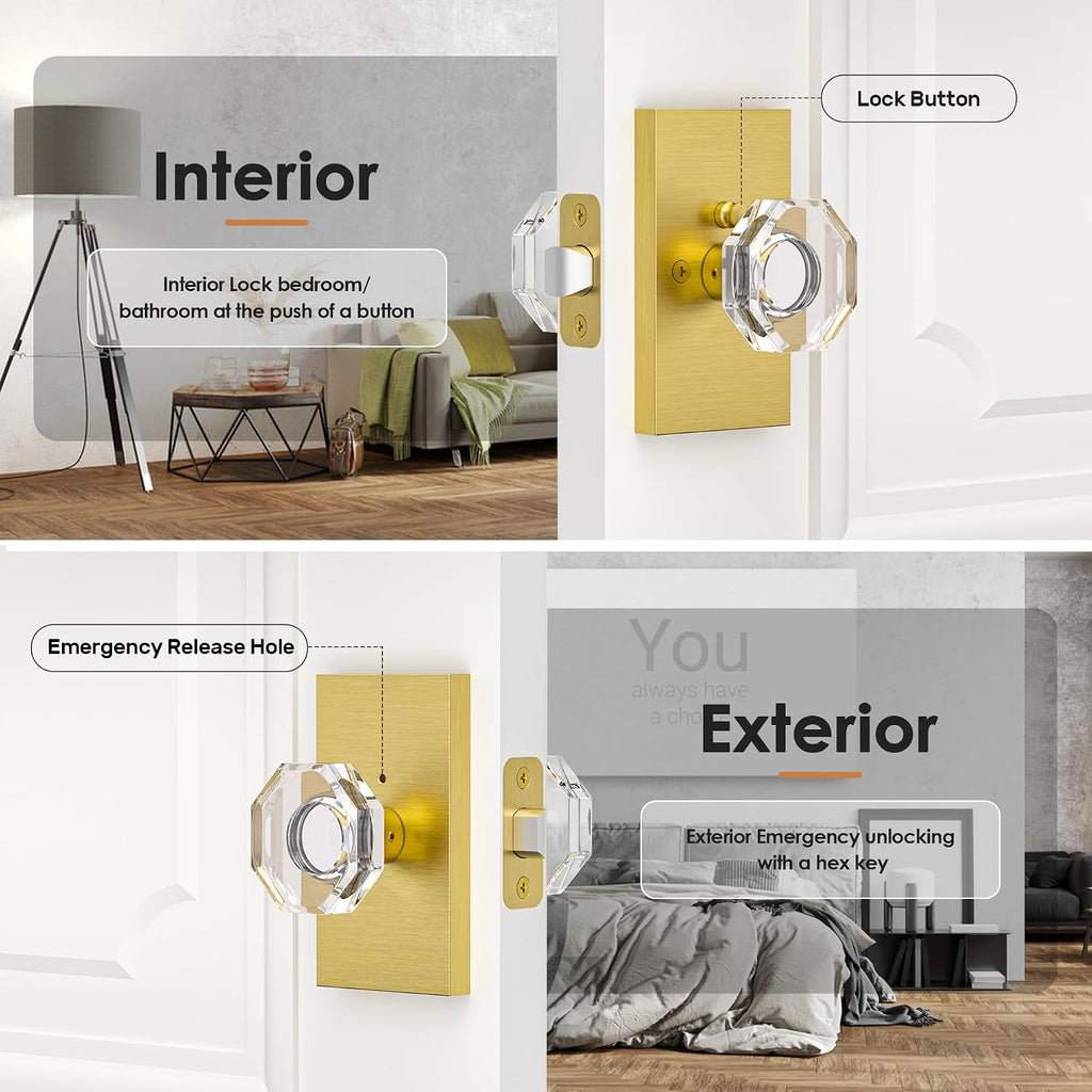 Glass Door Knobs Interior Privacy Crystal Door Knob Satin Gold Door Knob