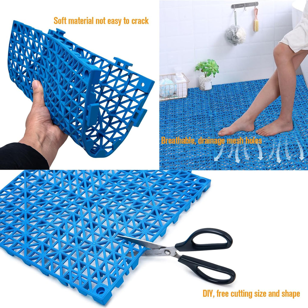 12 Pcs Drainage Mat Modular Interlocking Cushion 11.8" x 11.8" Interlocking Garage Floor Tiles Non-Slip Splicing