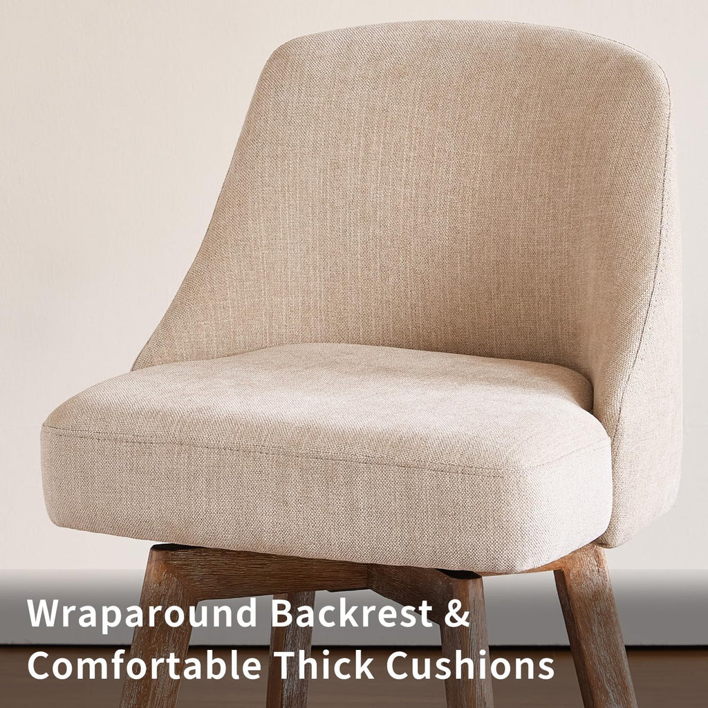 Counter Height Bar Stools,Sand-Colored Linen Comfort Fabric Bar Stool Set of 2,360° Swivel Counter Height Stools