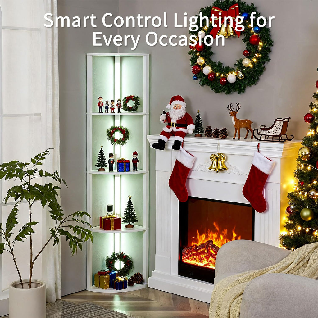 Floor Lamp with Shelves, LED Smart Modern Floor Lamp with Music Sync, Color Changing Corner Display Shelf Lamp
