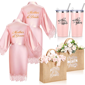 6 Pcs Mother of the Bride Gifts Robe Tote Tumbler, Pink