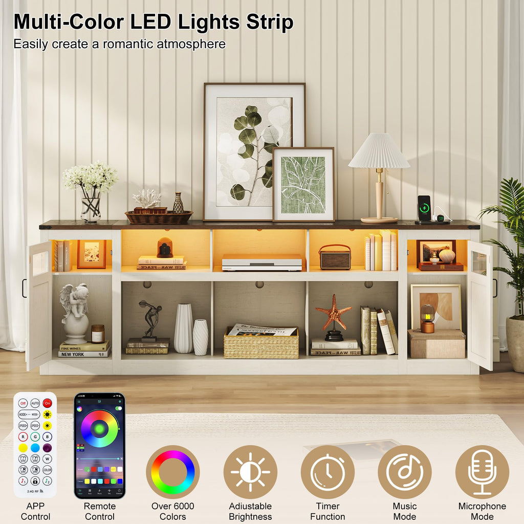 95" Farmhouse TV Stand, Large Entertainment Center for TV up to 100", White