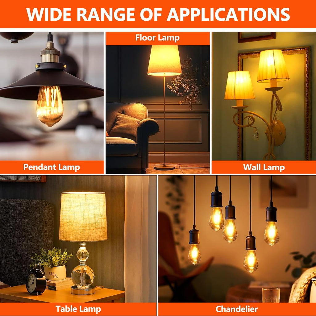 Vintage LED Edison Bulbs 60W Equivalent, Amber Warm 2200K, 2 Pack