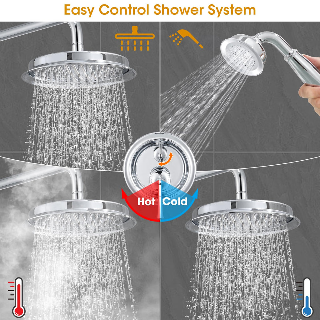 Shower Head with Handheld, Rain Shower System Faucet Set, Chrome