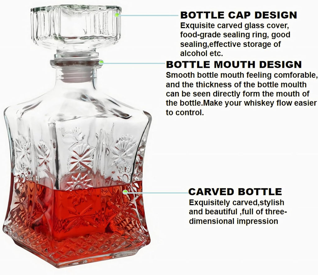 Whiskey Decanter, 24oz Liquor Decanter with Airtight Glass Stopper