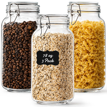 78oz Glass Jars with Airtight Lid, 3 Pack Large Glass Storage Jars