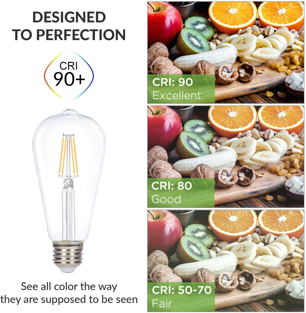 LED Edison Vintage Filament ST21 4W Bulbs E26, 2700K, 6 Pack