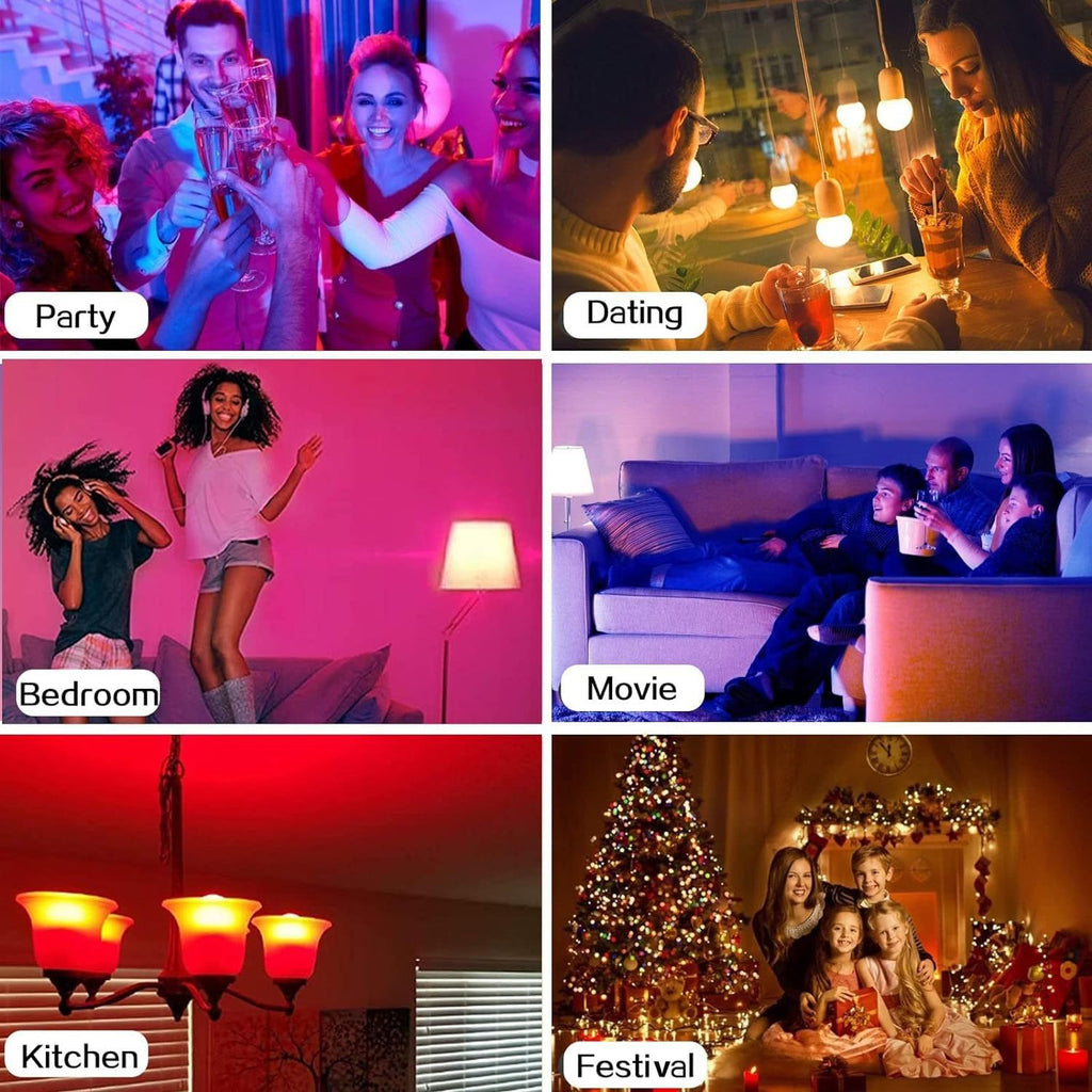 RGB Color Changing Light Bulbs,RGB LED Light Bulbs,9W Warm White 6500K,40W Equivalent,16 Color Multicolor A19 E27/E26