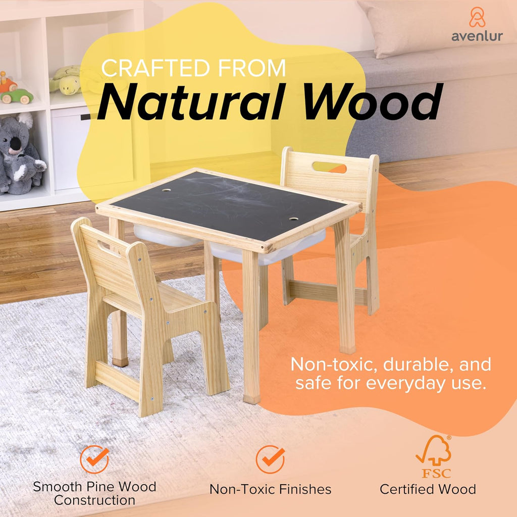 Cordia Kids Table and Chair Set - Montessori-Inspired Kids Workbench - with Two Chairs, Two Collapsible Bucket