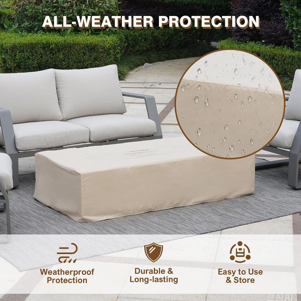 2-Piece Outdoor Propane Fire Pit Table Set - Premium Marble-Like MgO Finish, 56-Inch Gas Fire Table with Glass Wind