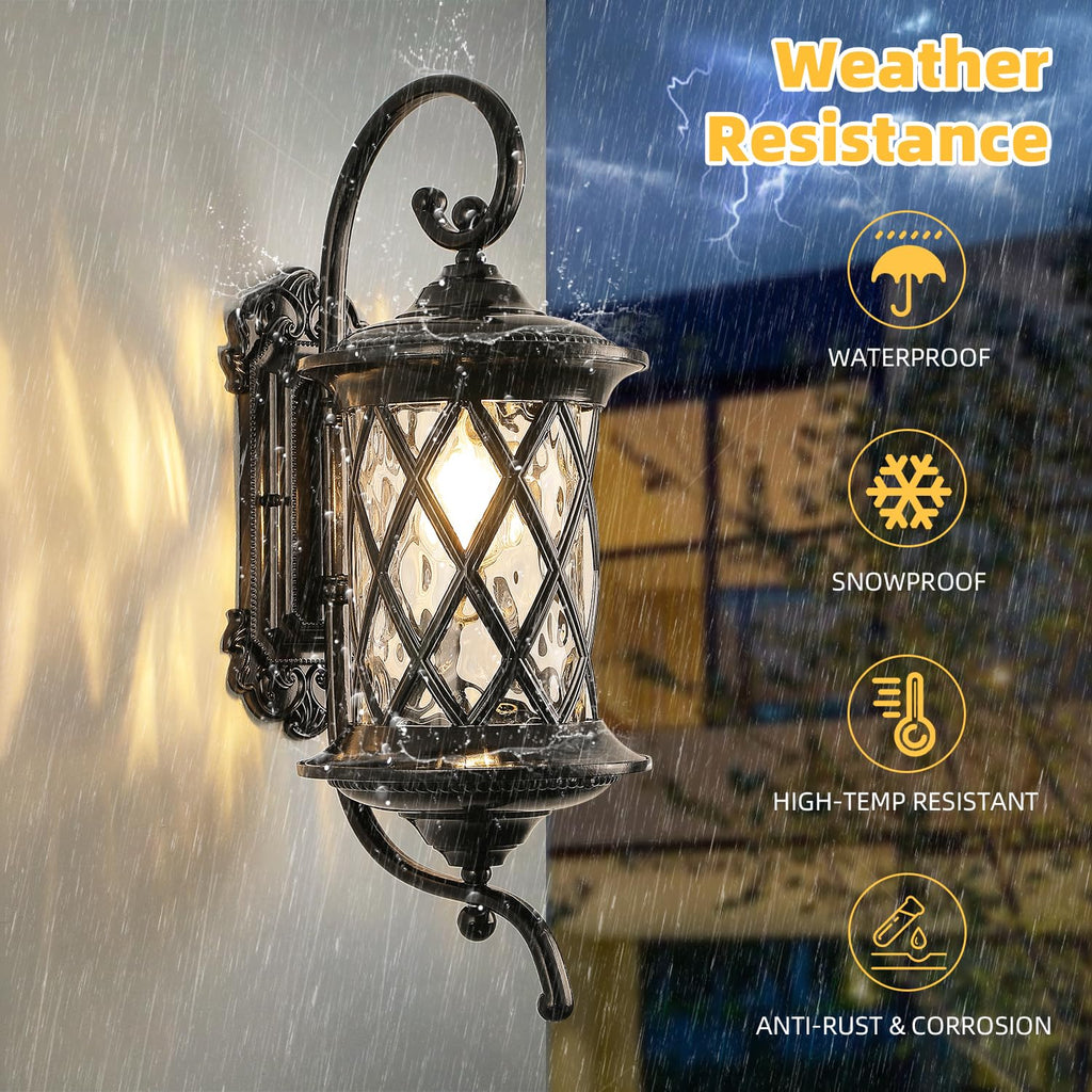 Retro Large Outdoor Wall Lanterns 24" Exterior Light Fixtures Coach Light Waterproof Aluminium with Water Glass
