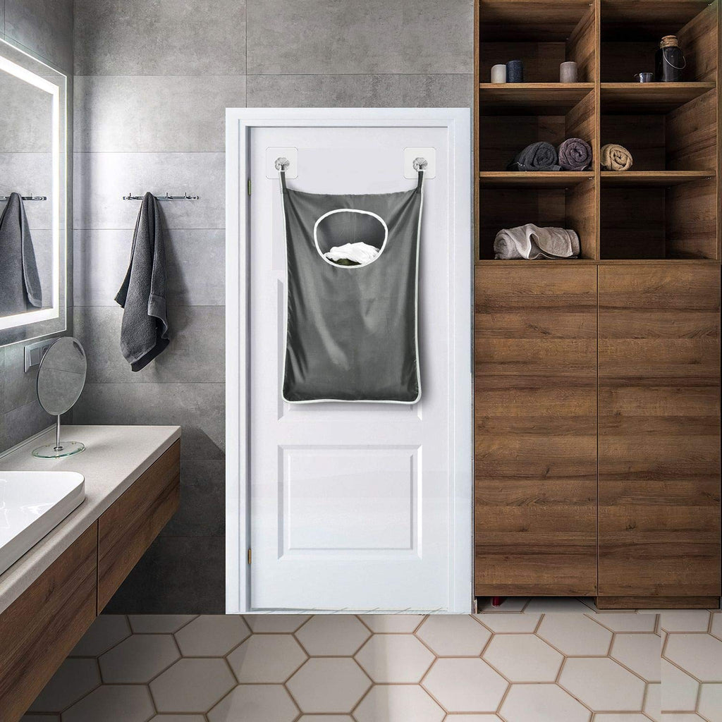 Durable hanging laundry hamper bag Behind door Space Saving with Stainless Steel Hooks Zip, Kids room, Travel, College