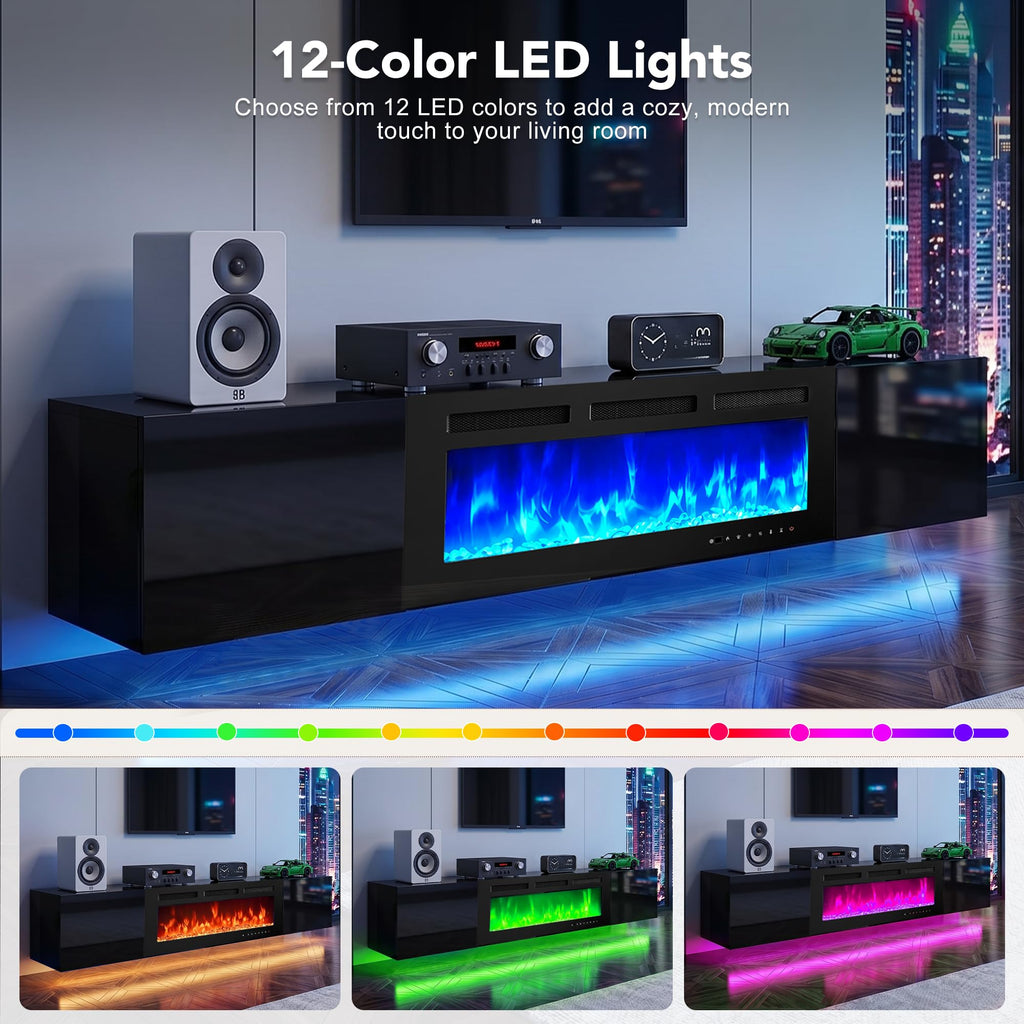80" Floating TV Stand, Wall-Mounted Entertainment Center with 40" Electric Fireplace, Fits TVs Up to 90 Inches, Media