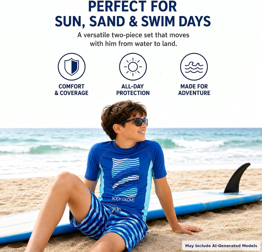 Boys 2 Piece Swim Set Rash Guard & Swim Trunks