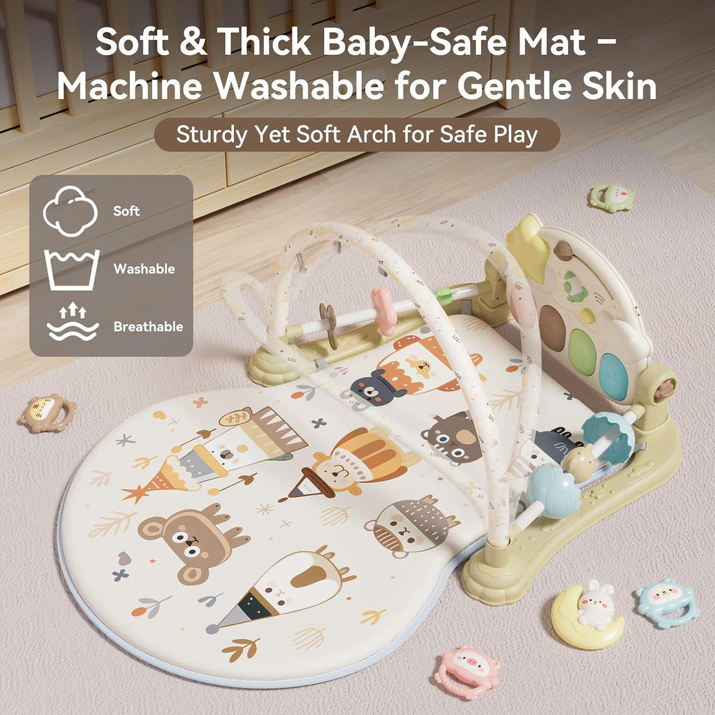 Play Gym Mat - Funny Play Piano Activity Playmat with 5 Infant Learning Detachable Toys for Sensory Development