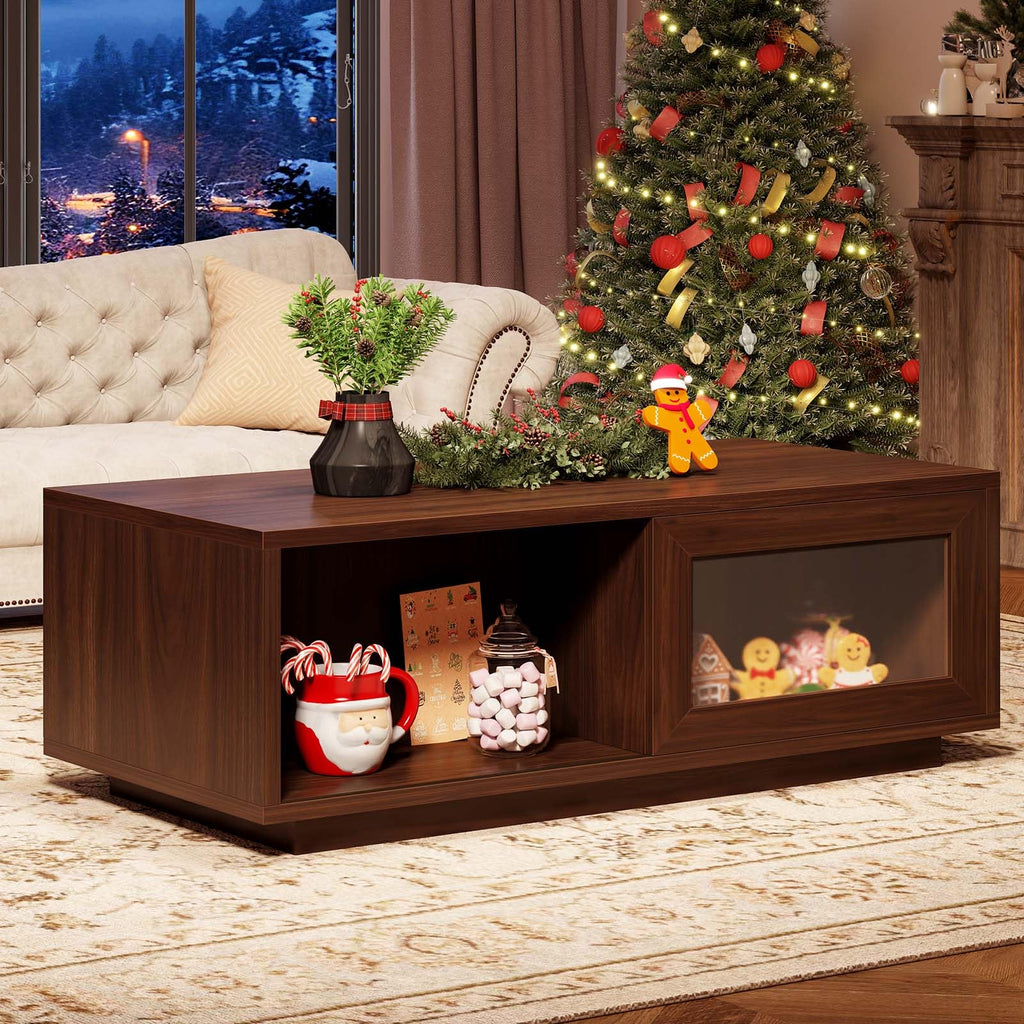 47 Inch Walnut Coffee Table with Storage