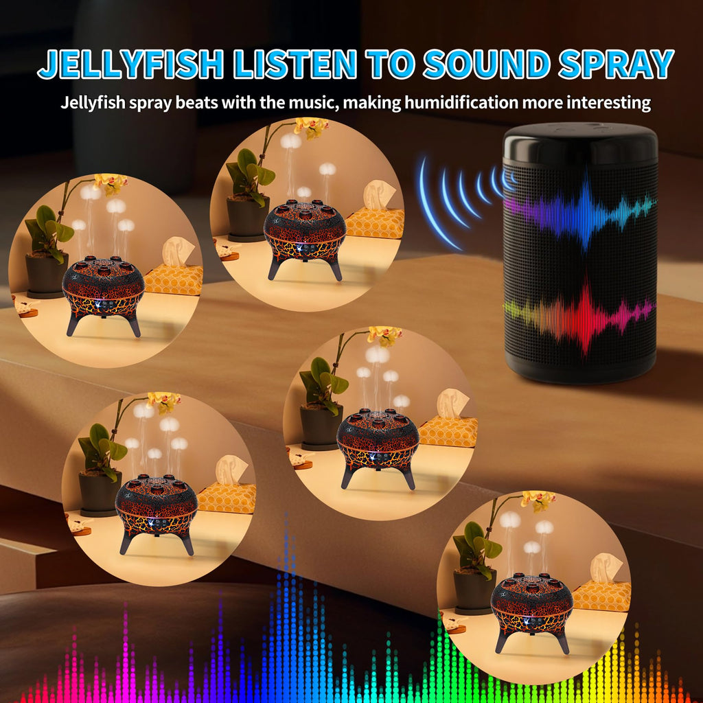 Jellyfish Essential Oil Diffuser Sound-Activated Spray Dancing Jellyfish, 250ml Aroma Air Diffuser, 3 Mist Modes & 7