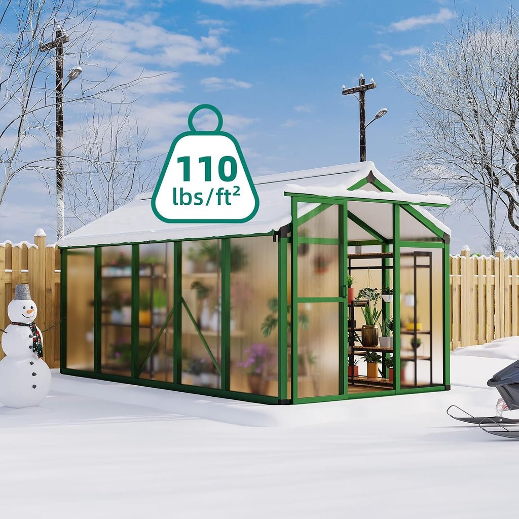 6x10 FT Greenhouse - Large Aluminum Greenhouses for Outdoors | Easy Assembly Polycarbonate Greenhouse with Roof Vent
