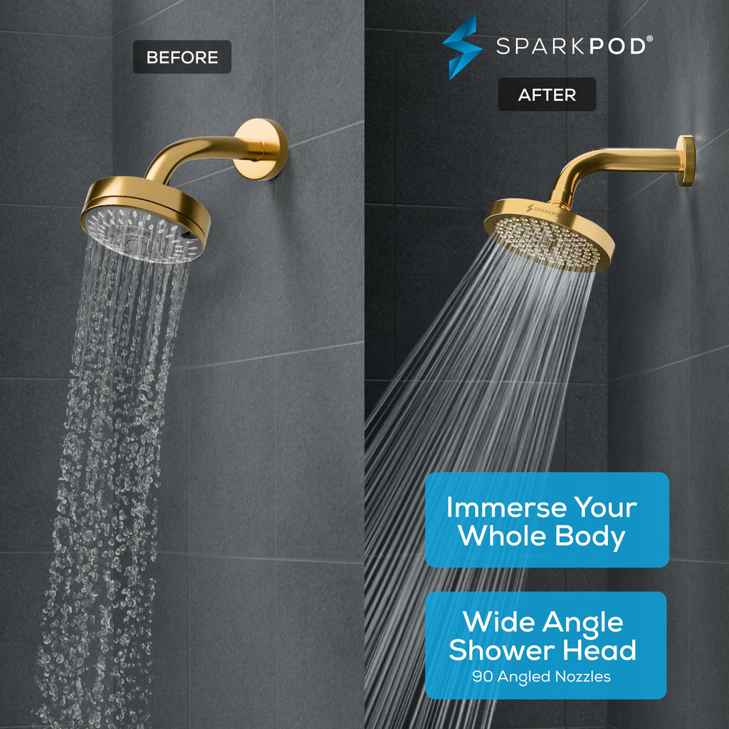 Rain Shower Head, 6 Inch Round, Egyptian Gold Finish