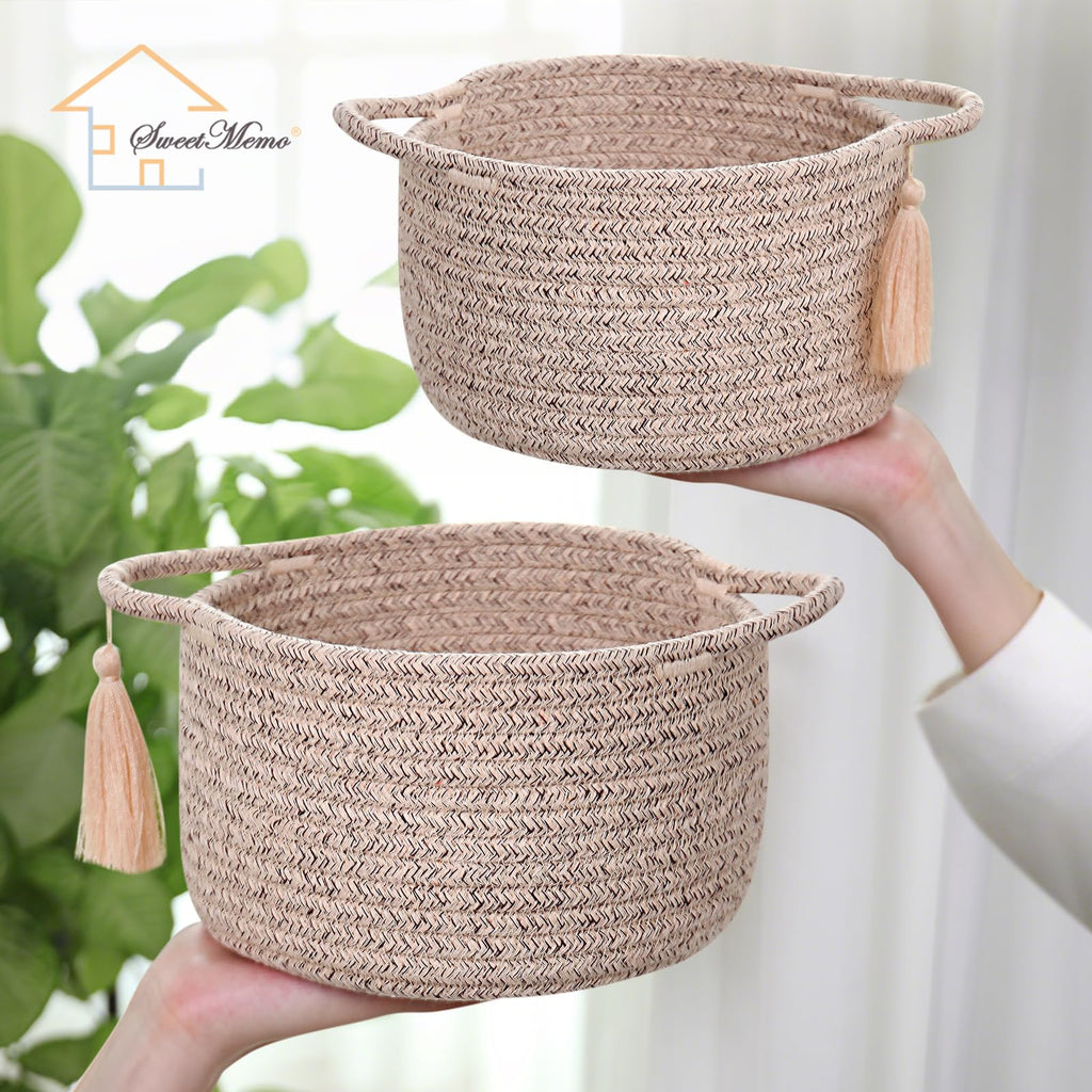 Small Gift Basket Empty to Fill, 2 Pack, Mini Woven Basket, Natural Beige
