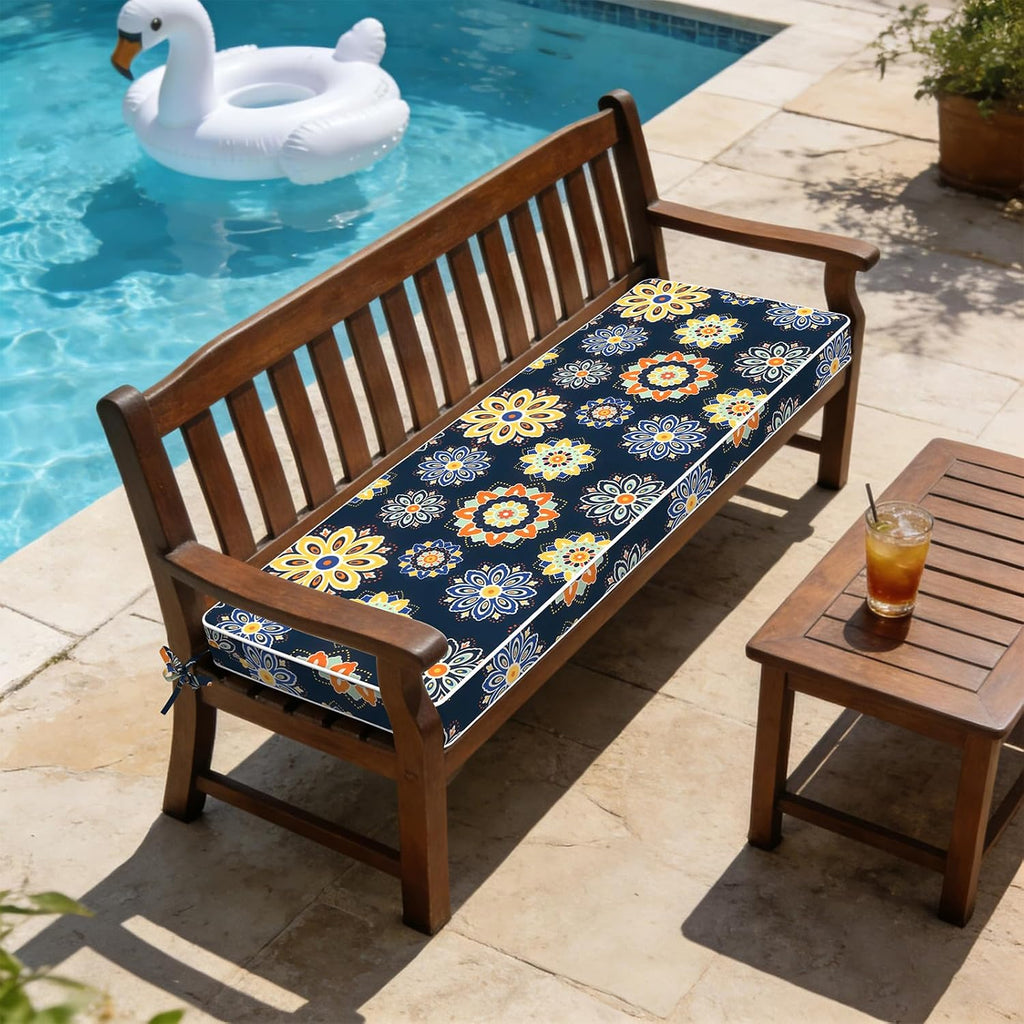 Outdoor Bench Cushion 48 x 18 Inch with Ties, Fade Resistant & Waterproof Patio Furniture Decorative Cushions Settee