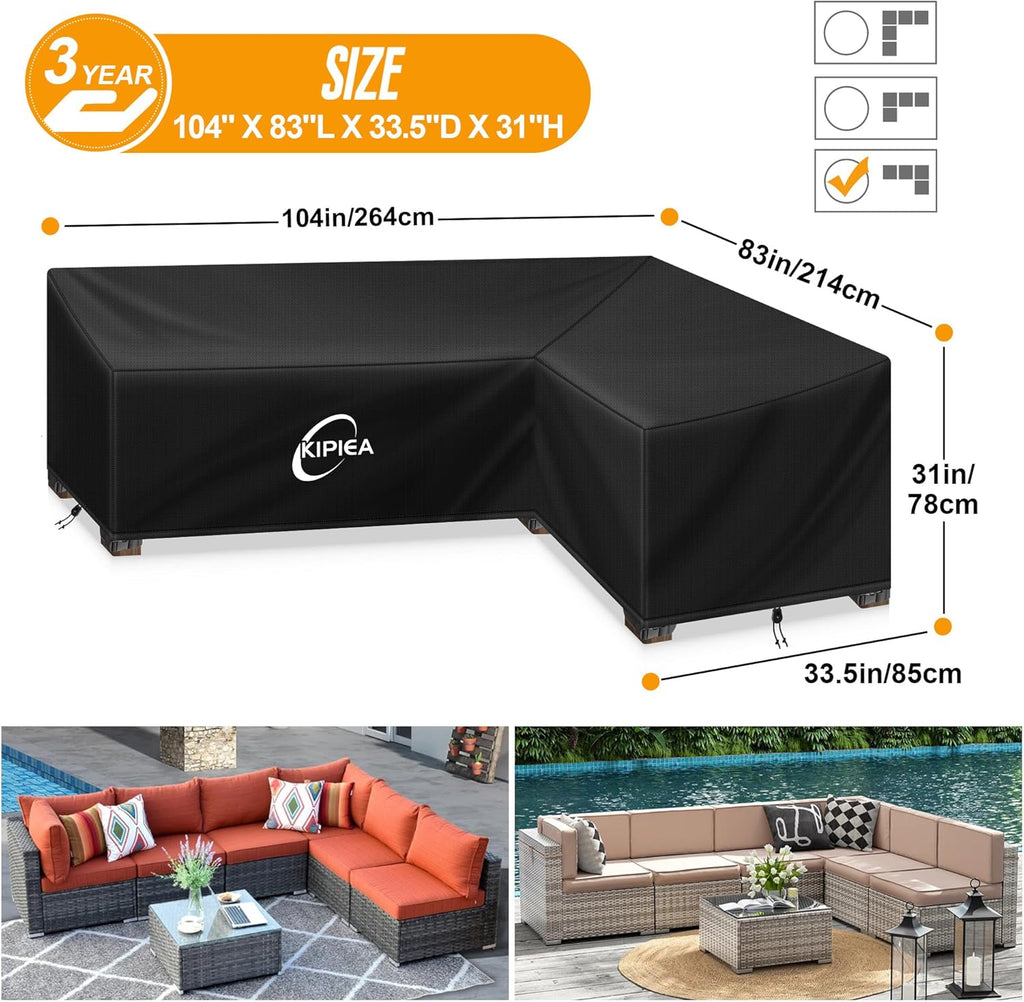 Patio L-Shaped Sectional Sofa Cover, 420D Heavy-Duty Oxford Fabric Outdoor Sectional Cover with 6 Windproof Buckles