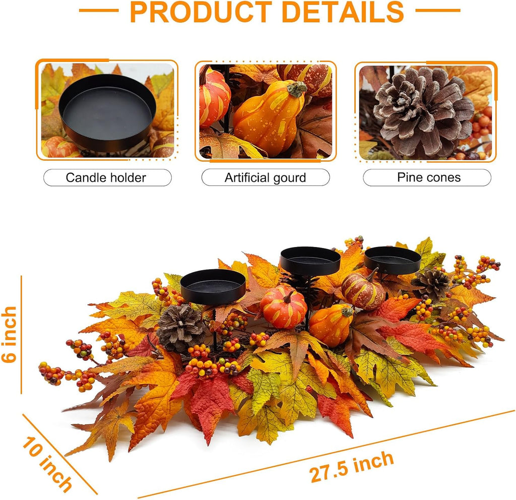 Thanksgiving Centerpiece Fall Table Decorations, Artificial Gourd, Pumpkins, Pine Cones, Maple Leaves and Berries