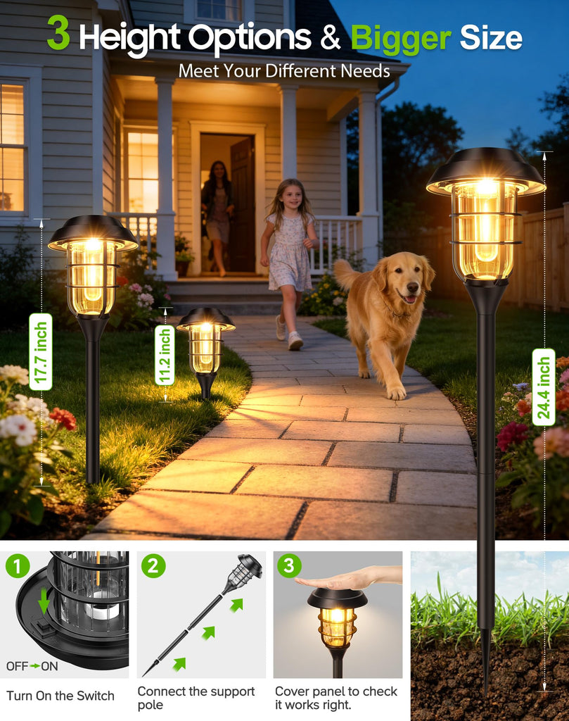 Solar Pathway Lights Outdoor, 8 Pack Bright Solar Lights Outdoor, IP65 Waterproof Auto On/Off Garden Lights Solar