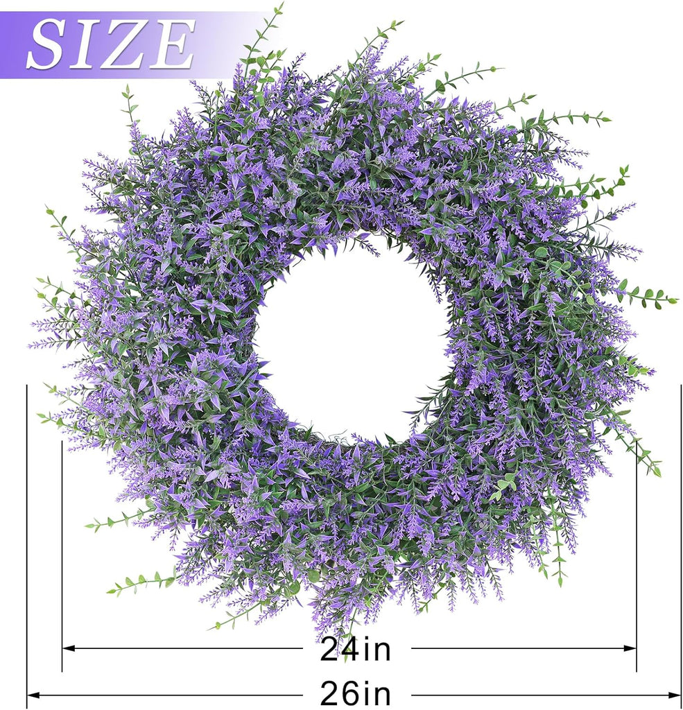 26" Artificial Lavender Eucalyptus Wreath for Front Door Decor(Purple)
