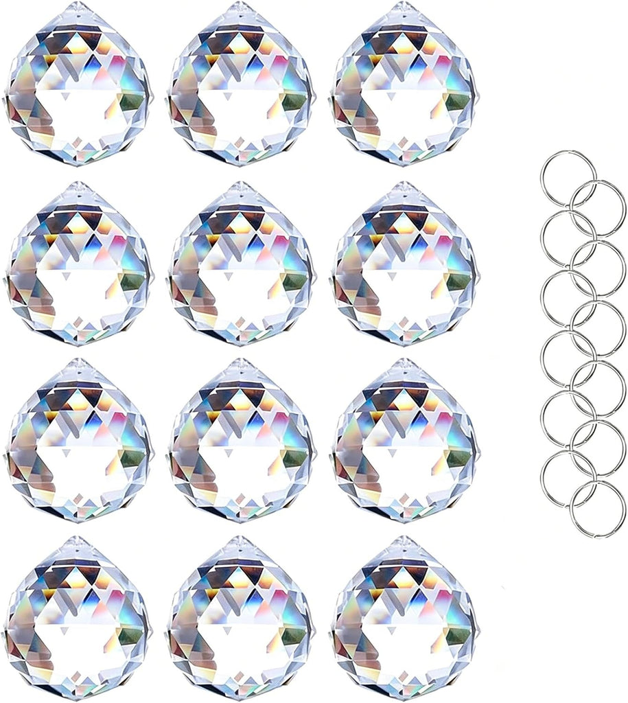 12pcs 20mm Clear Crystal Ball Prism Suncatchers Chandelier Crystals Hanging - Prisms,Rainbow Maker