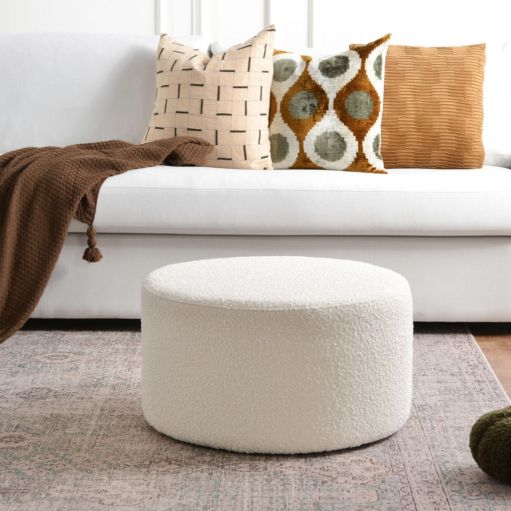 Modern Round Boucle Ottoman (24" D x 24" W x 13" H)