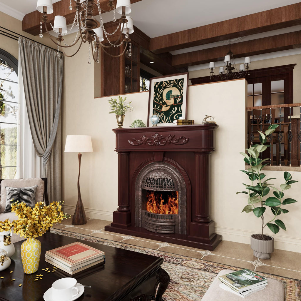 50" Electric Fireplace with Mantel(Cherry Red)