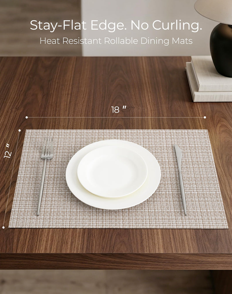 Woven Vinyl Placemats Set of 24, Beige