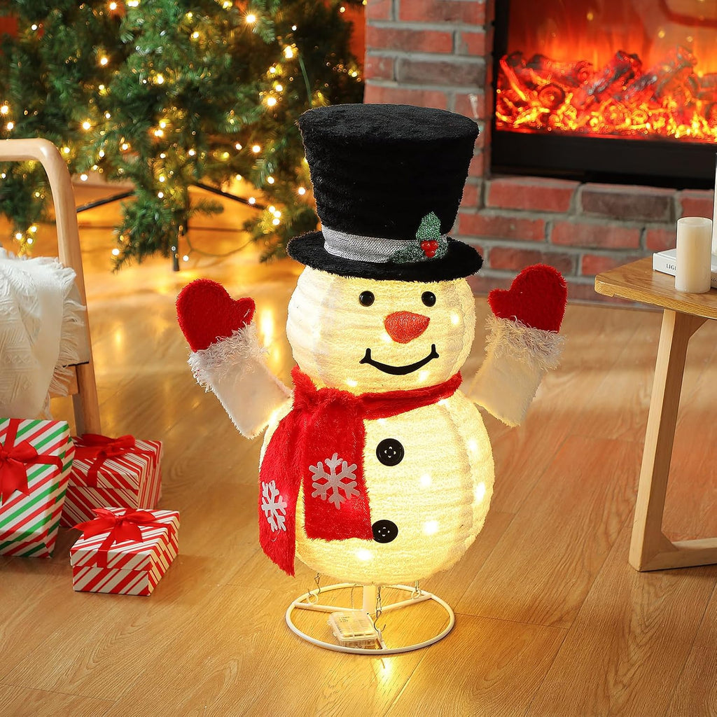 3 Pcs Lighted Outdoor Snowman Family Set Pop up Lighted Christmas Snowman Collapsible Festive Winter Christmas