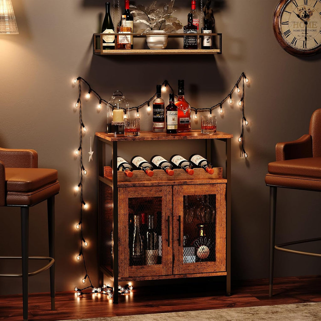 Wine Bar Rack Cabinet with Detachable Wine Rack, Coffee Barwith Glass Holder, Small Sideboard and Buffet Cabinet with