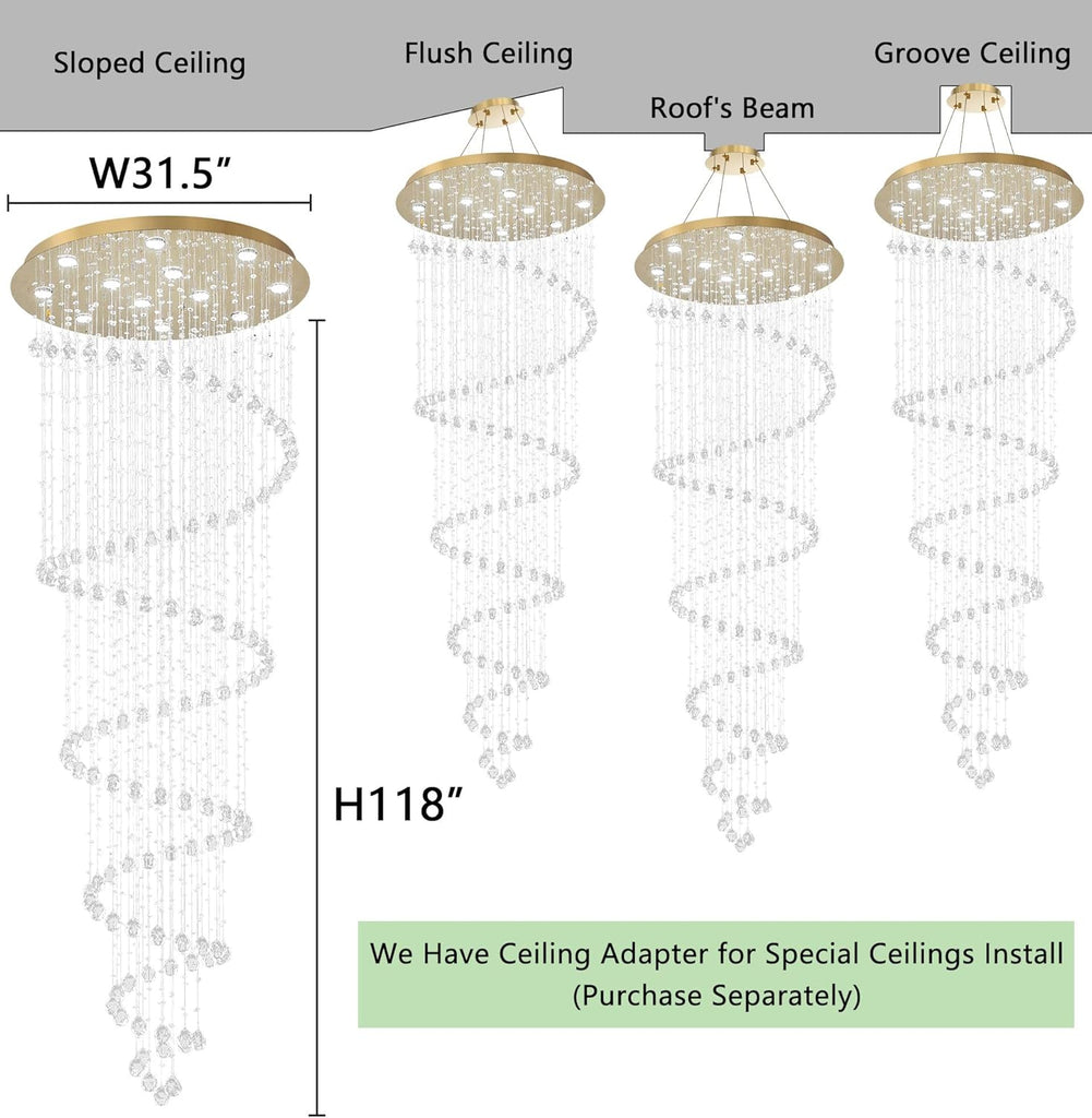118 Inches Crystal Glam Chandelier Long Light Chandeliers with Dimmable Light Bulbs Gold High Ceiling Pendants Light Fixtures for Foyer Entryway Living Room Stair A100-B0DJJGTV8Y