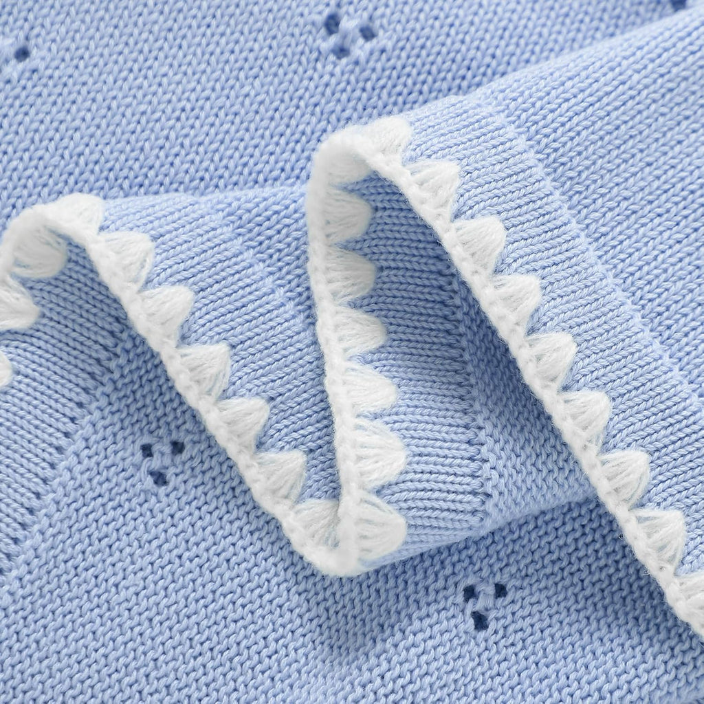 Blanket Knit White Swaddle Receiving Blankets for Boys & Girls Cotton