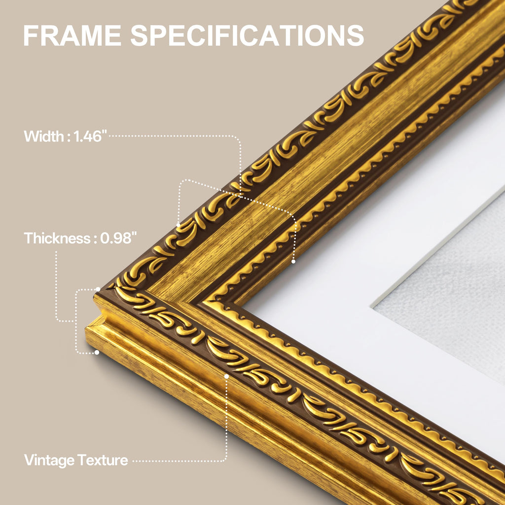 18x24 Vintage Picture Frame, Acrylic Cover, Gold, 4-Pack